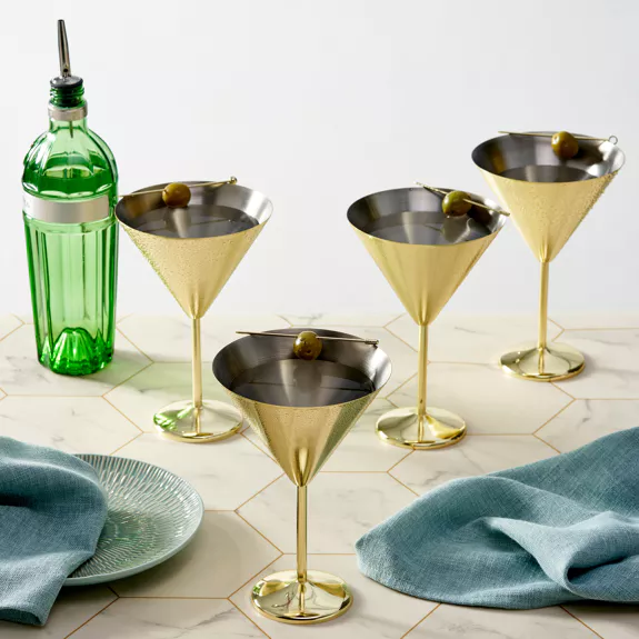 4 Gold Stainless Steel Martini Cocktail Glasses, 460 ml - Gift Box