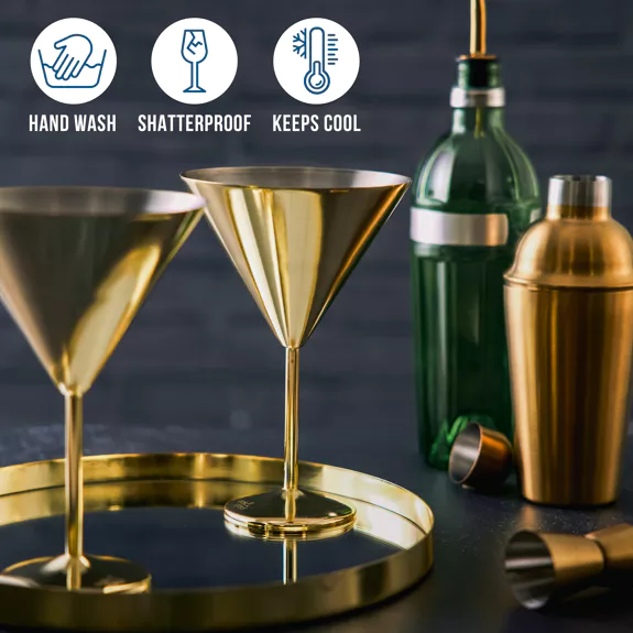 4 Gold Stainless Steel Martini Cocktail Glasses, 460 ml - Gift Box